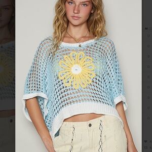 POL Blue and White Crochet Sweater